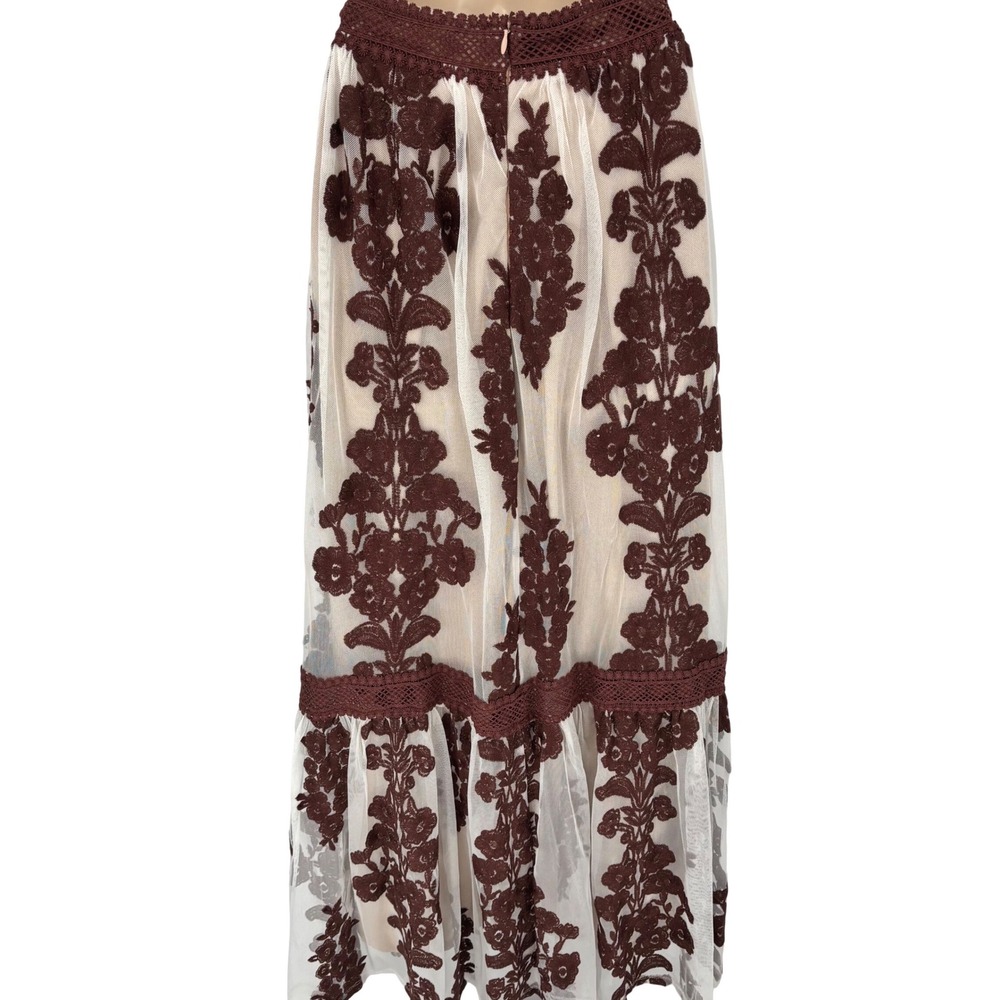 Altar'd State Arissa Brown Floral Embroidered Mesh Maxi Skirt Womens XS NWT - Picture 5 of 8